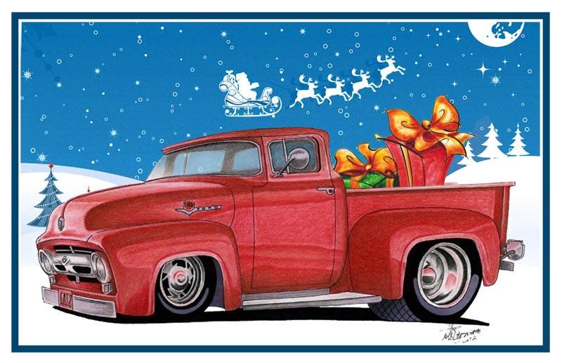 1948-79 Ford F-100 Christmas Card, Red 56 Cartoon, Each